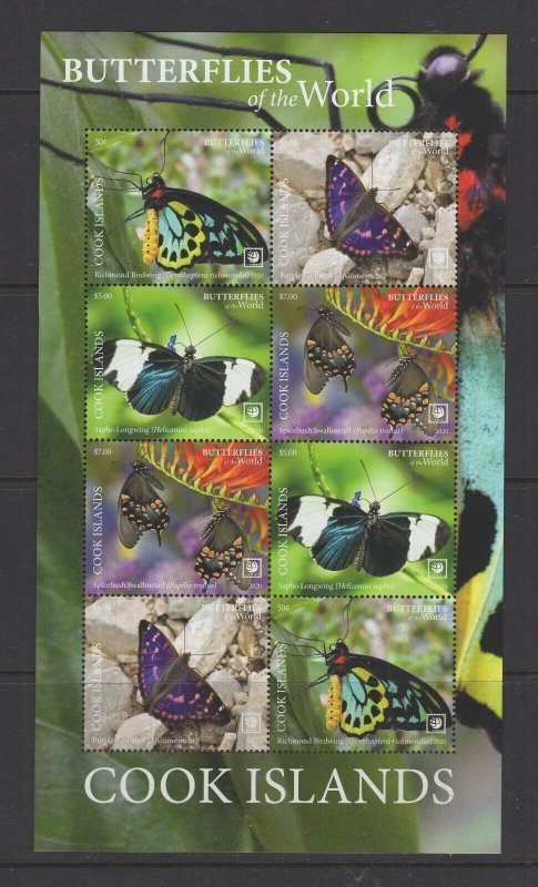 Cook Is. #1668  (2020 Butterflies sheet of 2x blocks of four) VFMNH CV $35.00