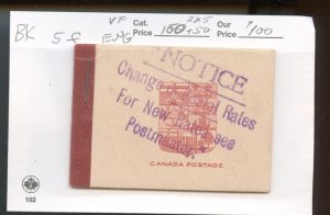 ?BOOKLET Admiral BK5f English VF stamps Cat $225 Canada mint