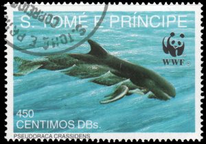 St Thomas & Prince 1053 - Used - 450c False Killer Whale (WWF) (1992) (cv $1.50)