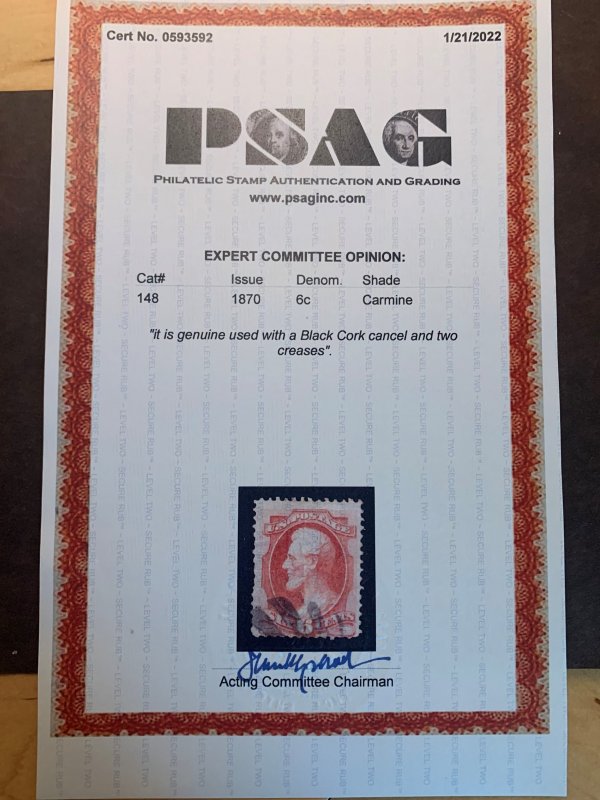 US Scott #148 with PSAG Cert