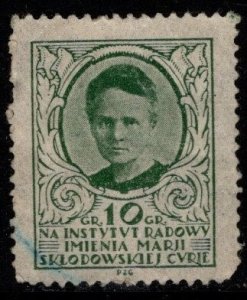 Poland Cinderella Warsaw Radium Institute 10 Grosz Marie Sklodowskiej-Curie Used