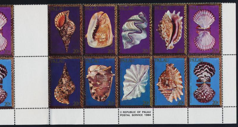 Palau 50a Gutter Pair MNH Shells