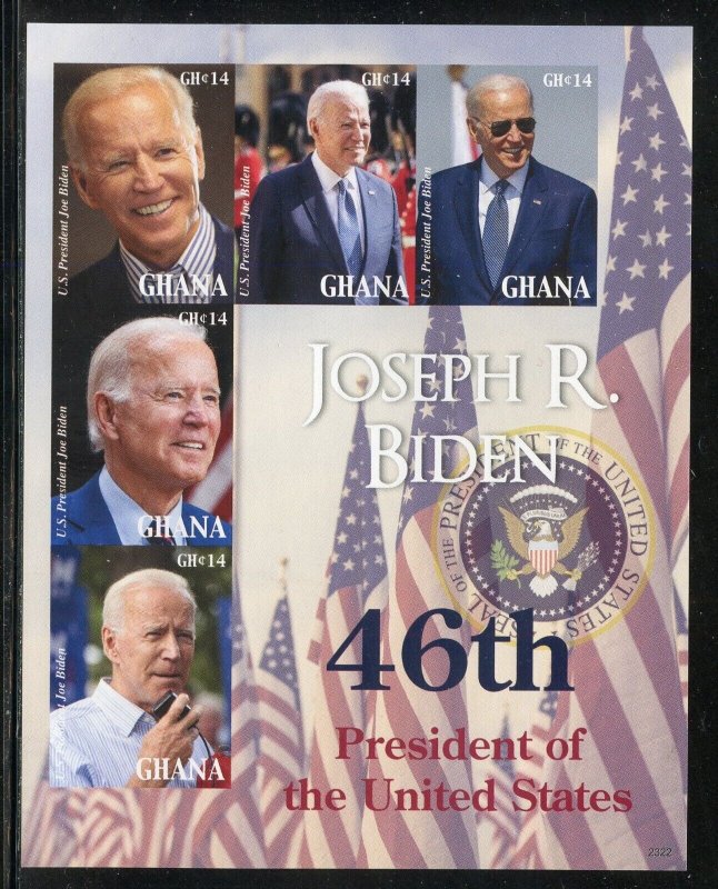 NEVER BEFORE OFFERED GHANA 2023 JOSEPH R BIDEN 46th PRES IMPERF SHEET MINT NH