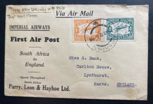1932 Brakpan South Africa Airmail First Flight Cover FFC To Lyndhurst England