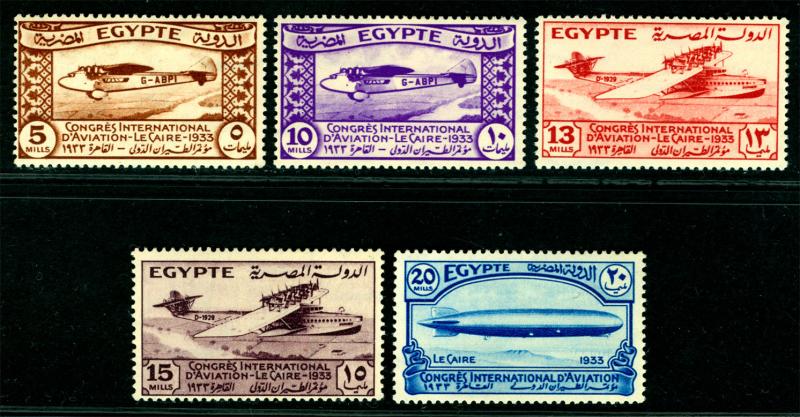 EGYPT 1933  Aviation Congress - ZEPPELIN - set  Sc# 172-176  mint MLH