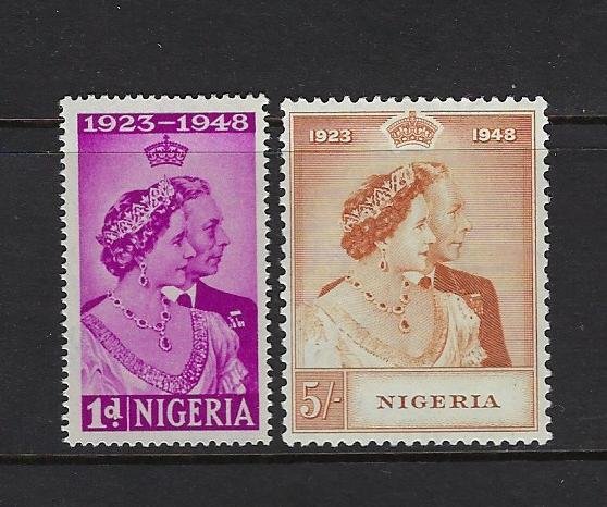 NIGERIA SCOTT #73-74 1948 GEORGE VI SILVER WEDDING- MINT LOW VALUE NH/TOP LH