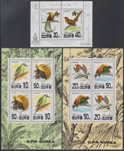 NORTH KOREA Sc #3219-21a CPL MNH SET of 3 DIFF S/S of 8 DIFF BIRDS TOTAL