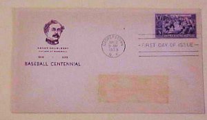 US FDC 1939 BASEBALL  ABNER DOUBLEDAY CACHET