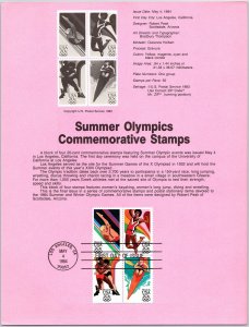 USPS SOUVENIR PAGE 1984 SUMMER OLYMPICS SETENANT SET OF (4) 1984