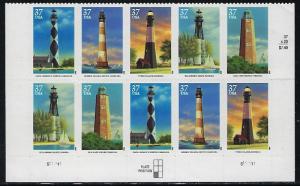 3787 91 Catalog  # Southeastern Lighthouses Plate Block of 10 37 Cent Stamps