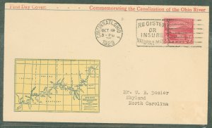 US 681 (1929) 2c Ohio River Canalization (single) on an addressed (typed) First Day Cover with a Cincinnati, OH machine cancel a