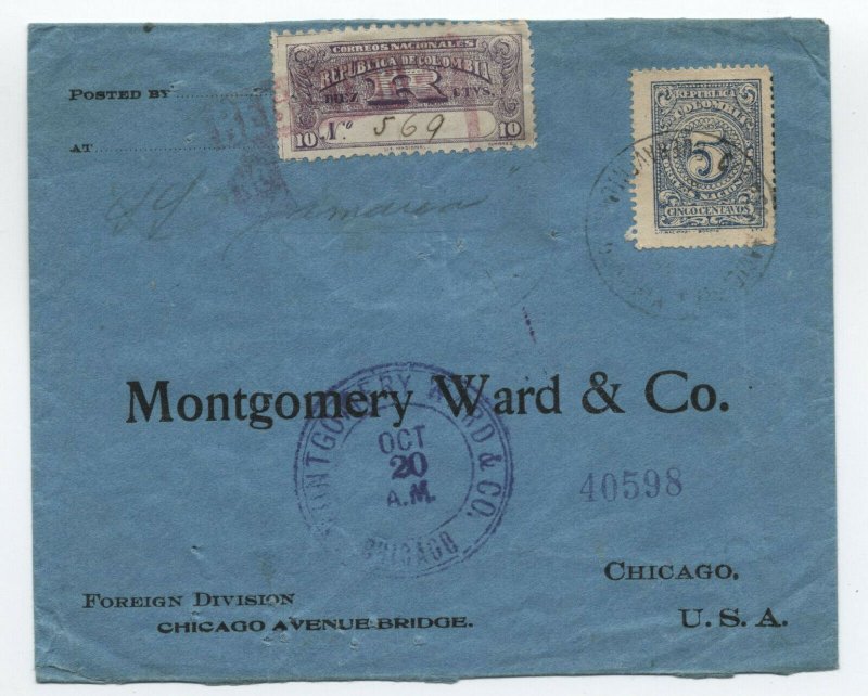 c1909 Colombia F21 registered cover to USA [f821.103]