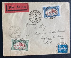 1923 Montpelier France Airmail Cover Early Aviation Local Labels