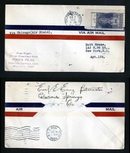 # 628 on First Flight New Rate cover, Colorado Springs, CO to NY, NY - 8-1-1928