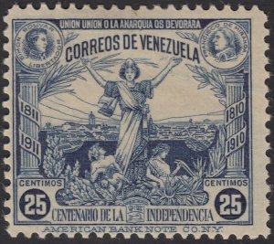 Venezuela 1910 25c Dark Blue Centenary. LM Mint. Scott 249, SG 333
