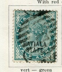 INDIA; PATIALA 1890s early classic QV Optd. issue used 1/2a. value