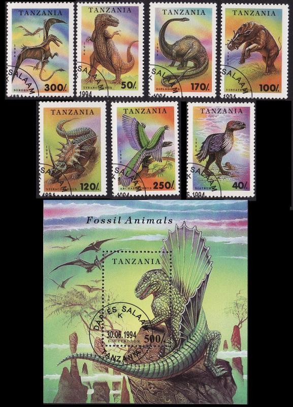 Tanzania Fossil Animals 7v+MS CTO SG#1799-MS1806 SC#1217-1224 MI#1767-1773+Block