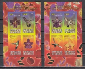 Djibouti, 2009 Cinderella item. Birds & Orchids, 2 IMPERFsheets of 4.