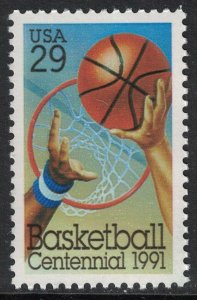 Scott 2560- Basketball Centennial, Hoop- MNH 29c 1991- unused mint stamp