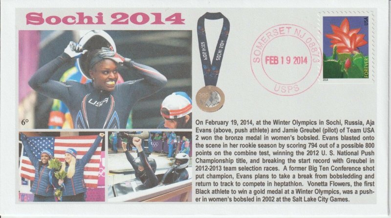 6° Cachets Sochi 2014 Team USA Aja Evens Jamie Greubel Bronze Medal Bobsled