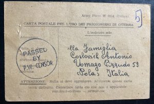 1943 USA Italian Prisoner Of War POW Camp Postcard Cover to Pola Italy Coslovch