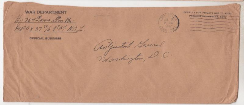 APO 837, FORT GULICK, CANAL ZONE, 1947 War Department Free cover.