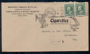 1909 TURKISH, EGYPTIAN & RUSSIAN CIGARETTES ad cover, 1¢ pair Madison Sq Sta. NY