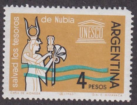 Argentina # 750, Save the Nubian Monuments, NH, Short Corner Perf