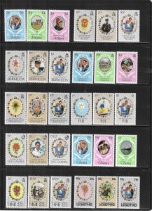 BRITISH EMPIRE-1981 ROYAL WEDDING 54 STAMPS- MOSTLY COMPLETE SETS (NO SHEETS) NH