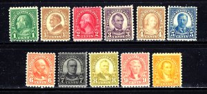 #581-591-US MINT SET OF 11 ISSUES OF 1923-1926-FINE-VF