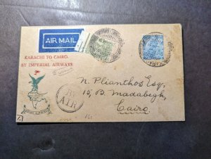 1929 British India Airmail Cover Karachi to Cairo Egypt Indian Airway Philatelic