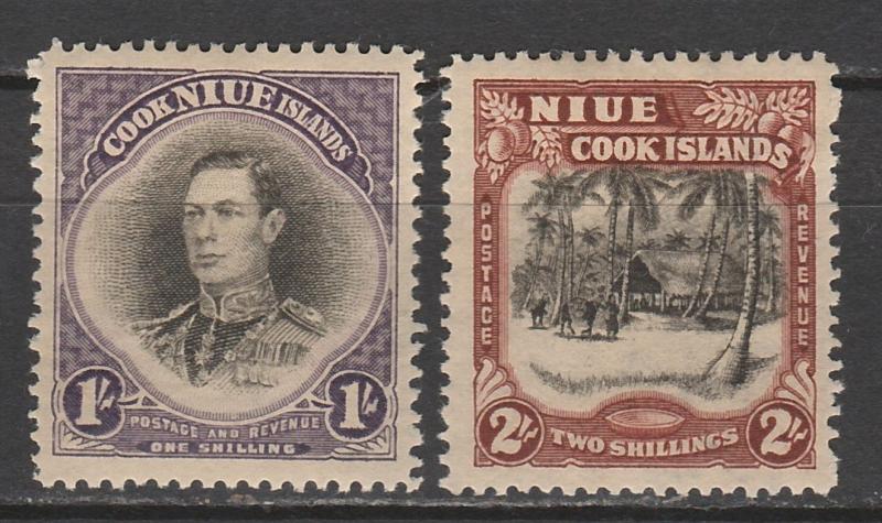 NIUE 1938 KGVI PICTORIAL 1/- AND 2/- SINGLE STAR NZ WMK