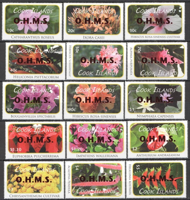 Ft356 2010 Cook Islands Flowers Flora ! Red Foil Overprint O.H.M.S Set Mnh