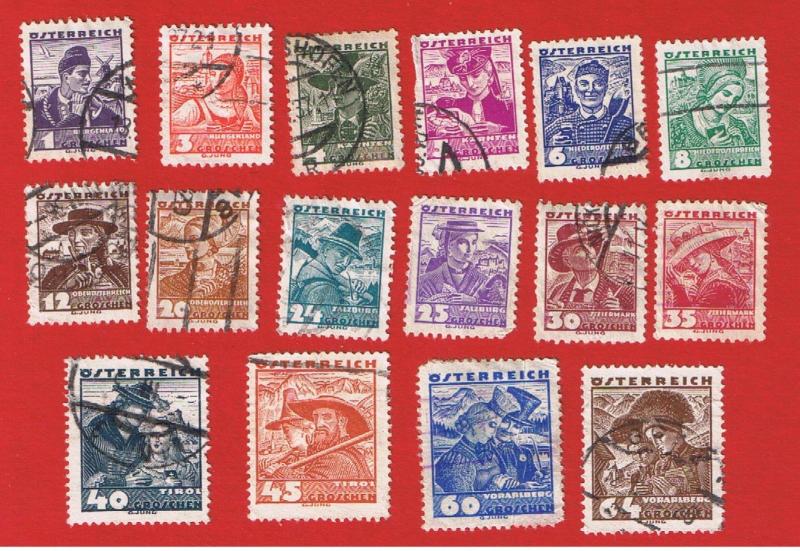 Austria #354-369 VF used  Costumes  Free S/H