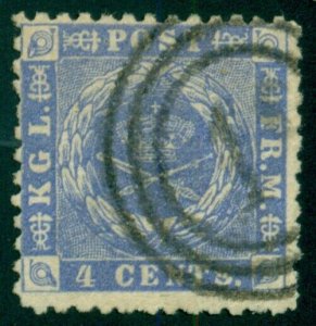 DANISH WEST INDIES #4 (4) 4¢ blue, used w/BADEN #1 arrival cancel, quite unique