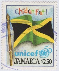 Jamaica 1996 used Sc 854 $2.50 Jamaican flag UNICEF 50th ann