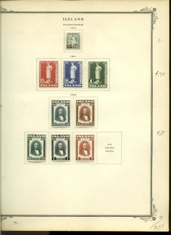 Collection, Iceland Part I Scott Album Page, 1941/1950, Cat $65, Mint & Used