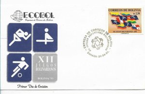 BOLIVIA 1993 XII SPORT GAMES BOLIVIA 93 FIRST DAY COVER FDC FLAGS SPORTS