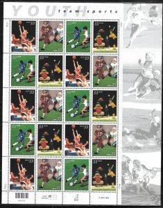 Scott #3402a - Youth Team Sports - Pane of 20 VF NH (Face Value: $6.60)