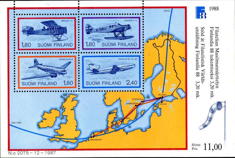 FINLAND 773 MNH S/S SCV $15.00 BIN $8.50 AIRPLANES