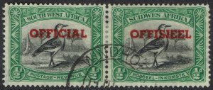 SOUTH WEST AFRICA 1952 OFFCIAL BIRD ½D PAIR USED