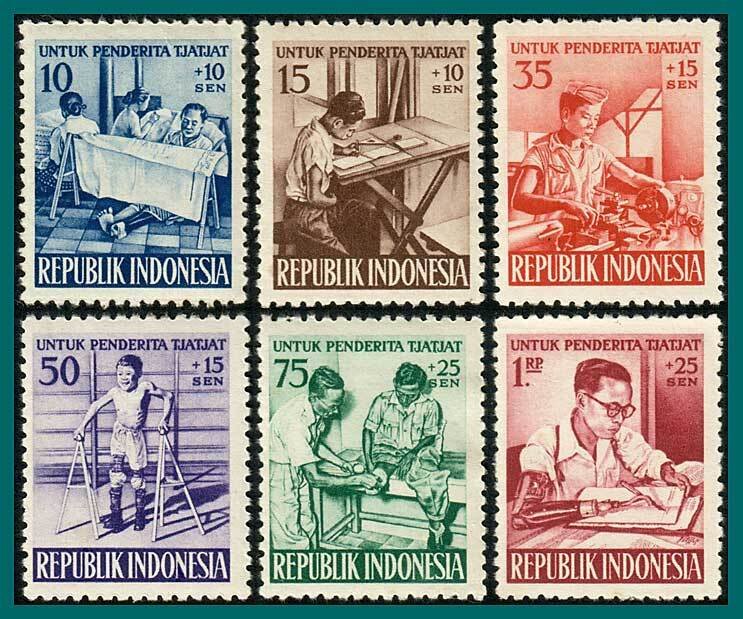 Indonesia 1957 Disabled Rehabilitation Fund, MLH #B98-B103,SG738-SG743