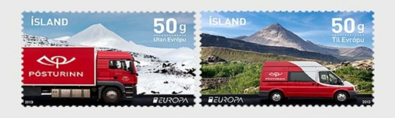 2013   ICELAND  -  SG: 1393/94 - EUROPA - POSTAL TRANSPORT - UNMOUNTED MINT