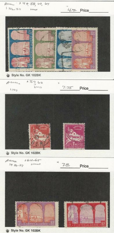 Algeria, Postage Stamp, #49, 58, 62, 64, 57, 60, 64-65 Used, 1926-27, JFZ