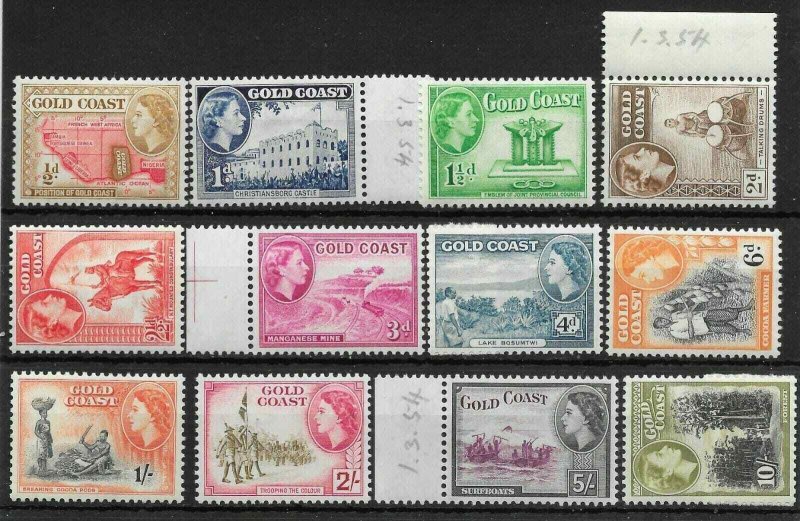 GOLD COAST SG153/64 1952-4 DEFINITIVE SET MTD MINT