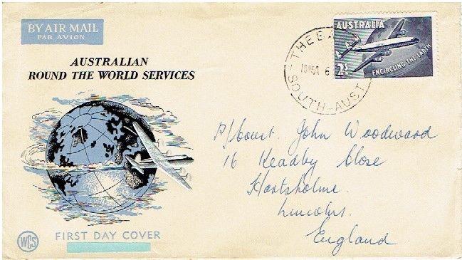 AUSTRALIA FDC  # c8  QANTAS ROUND THE WORLD, 1/6/1958