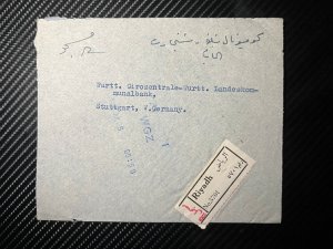 1961 Registered Saudi Arabia Cover Riyadh to Stuttgart Germany Arab Bank