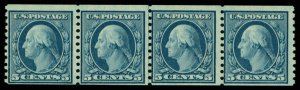 United States #496 Mint nh fine  joint line strip of 4 Cat$80 1919, 5¢ blue,...