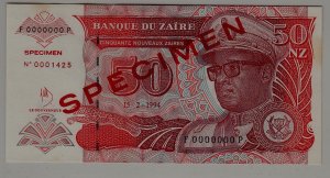 Zaire P-59 unc. banknote/ Specimen/ no.1425