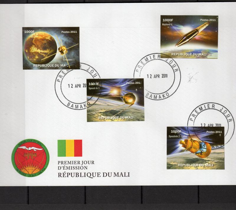 Mali 2011 50th.Anniv.Sputnik I/II Set (4) Imperforated FDC